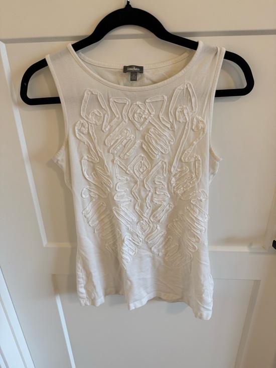Neiman Marcus Tops - Neiman Marcus Embroidered Sleeveless Top | Ivory Textured Appliqué | Size S